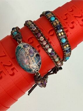Emperor Jasper leather Wrap Bracelet